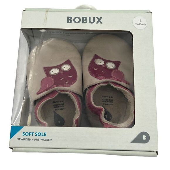 BOBUX Soft Sole Genuine Leather Baby Shoe Newborn Pre-walker 15-21 Mo Milk Owl - Picture 1 of 8